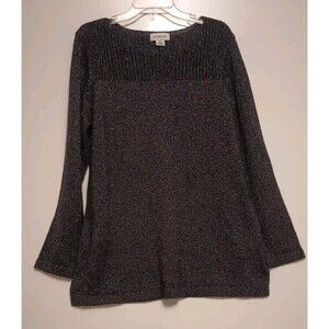 Vintage Liz Claiborne Tunic Sweater Black with Sparkly Metallic Thread XL
